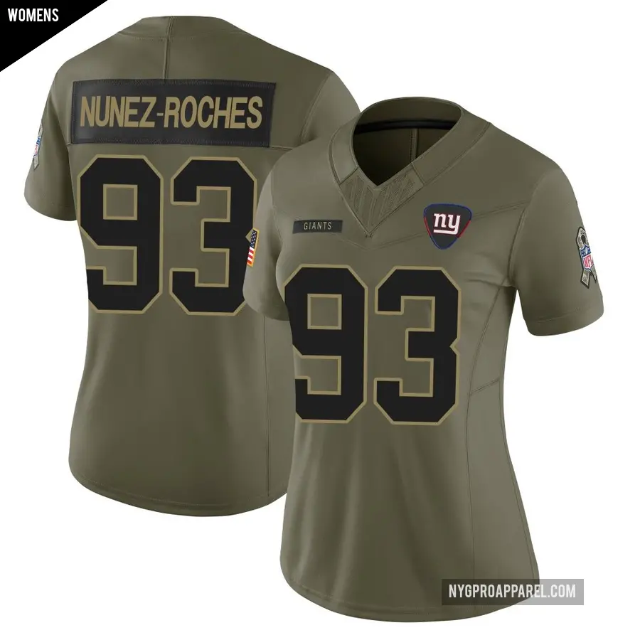 Women's New York Giants ＃93 Rakeem Nunez-Roches Olive Limited 2025 Salute to Service Jersey